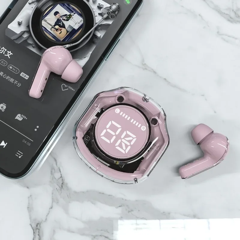 Transparent Bluetooth Earbuds with LED Display Wireless In Ear Earphones