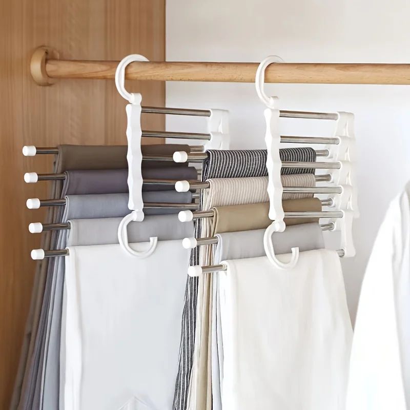5-in-1 Space Saving Pants Hanger – Stainless Steel Folding Trouser & Tie Rack Closet Organizer