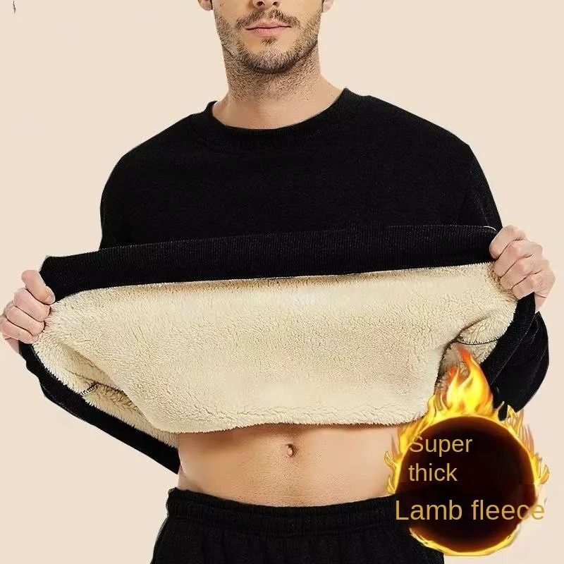 Mens Winter Warm Fleece Lined Thermal Pullover Shirt Crew Neck Long Sleeve Basic Sweatshirt