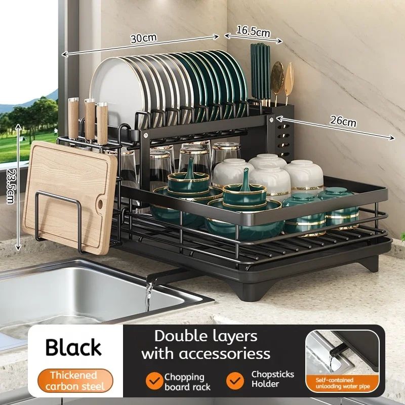Adjustable Over Sink Dish Drying Rack with Drainboard