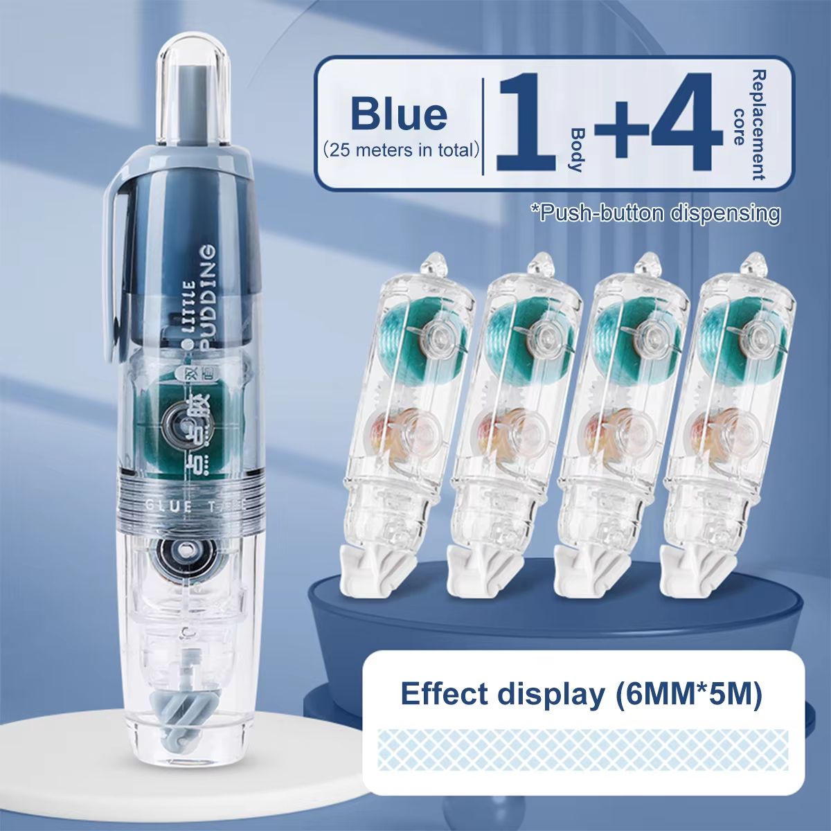 Multi-Pack Transparent Dot Glue Tape Set with Replaceable Double-Sided Refills