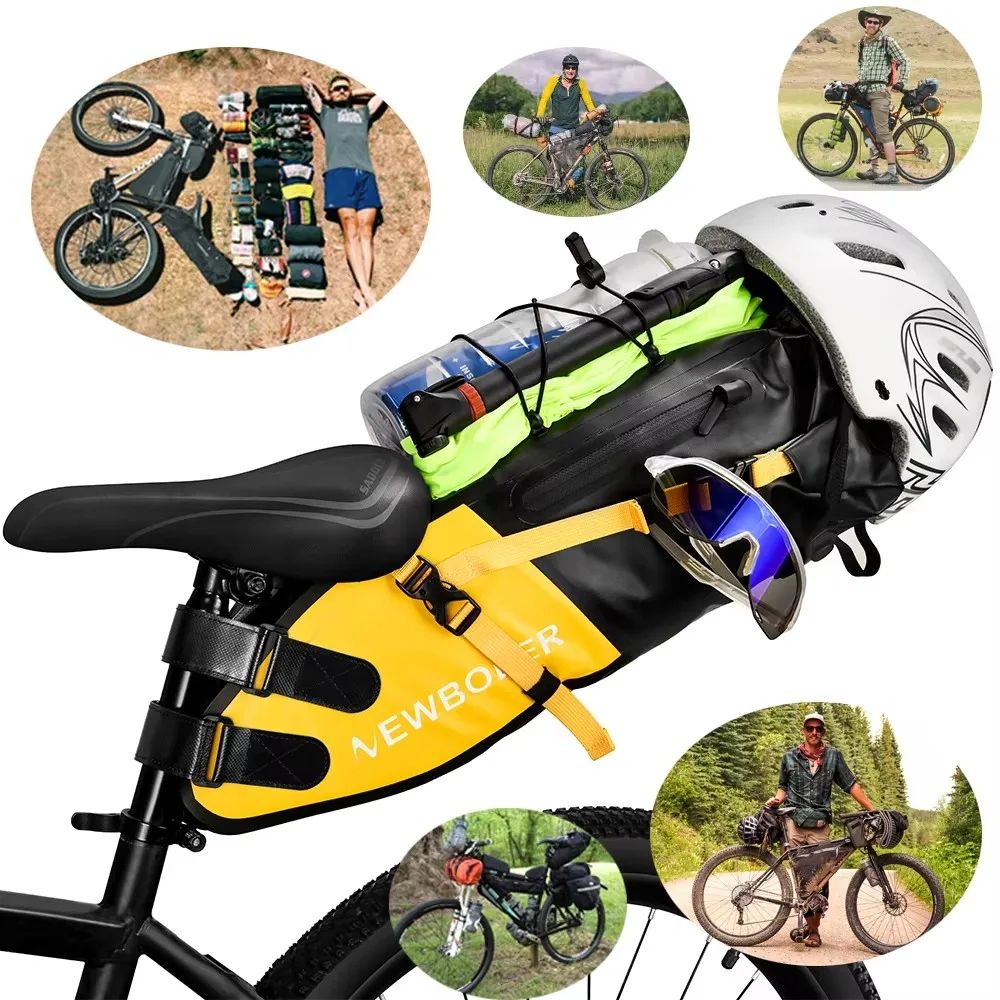 NEWBOLER 6-13L waterproof bike saddle bag Foldable Rear Seat Pack for MTB Road Bikepacking