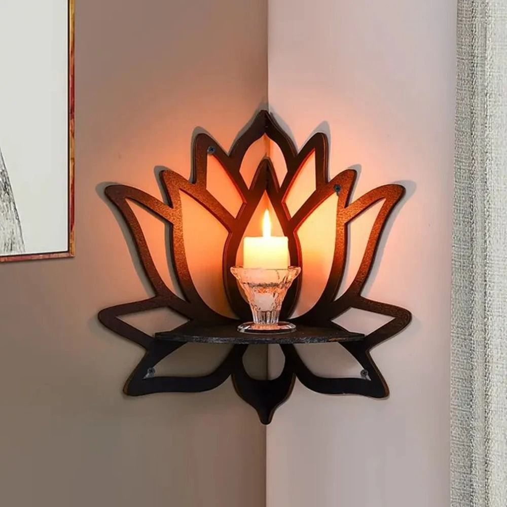 Wooden Lotus Corner Wall Shelf Aromatherapy And Candle Display Rack