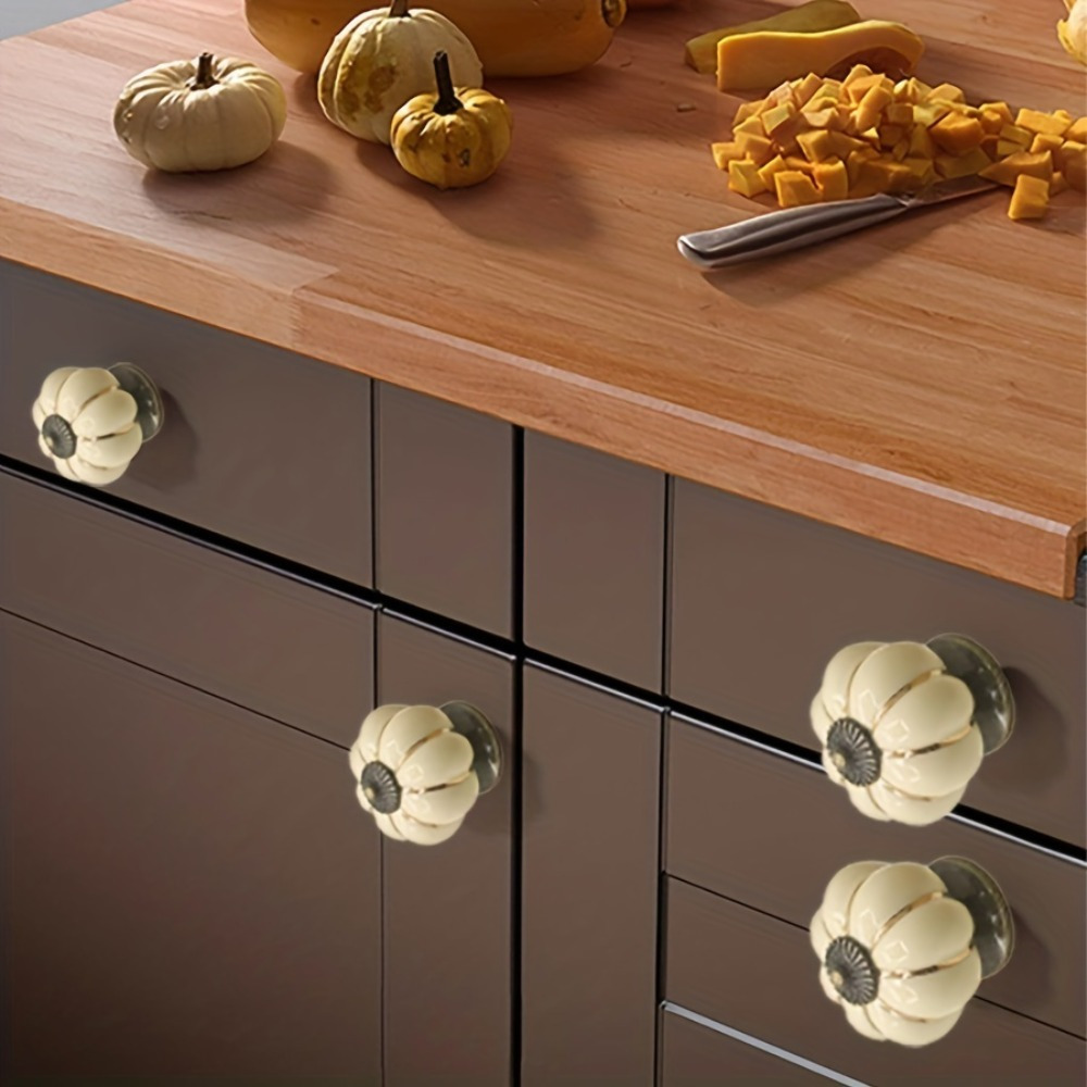 Vintage Pumpkin Ceramic Cabinet Knobs Decorative Drawer Pulls for Kitchen Cabinets and Furniture