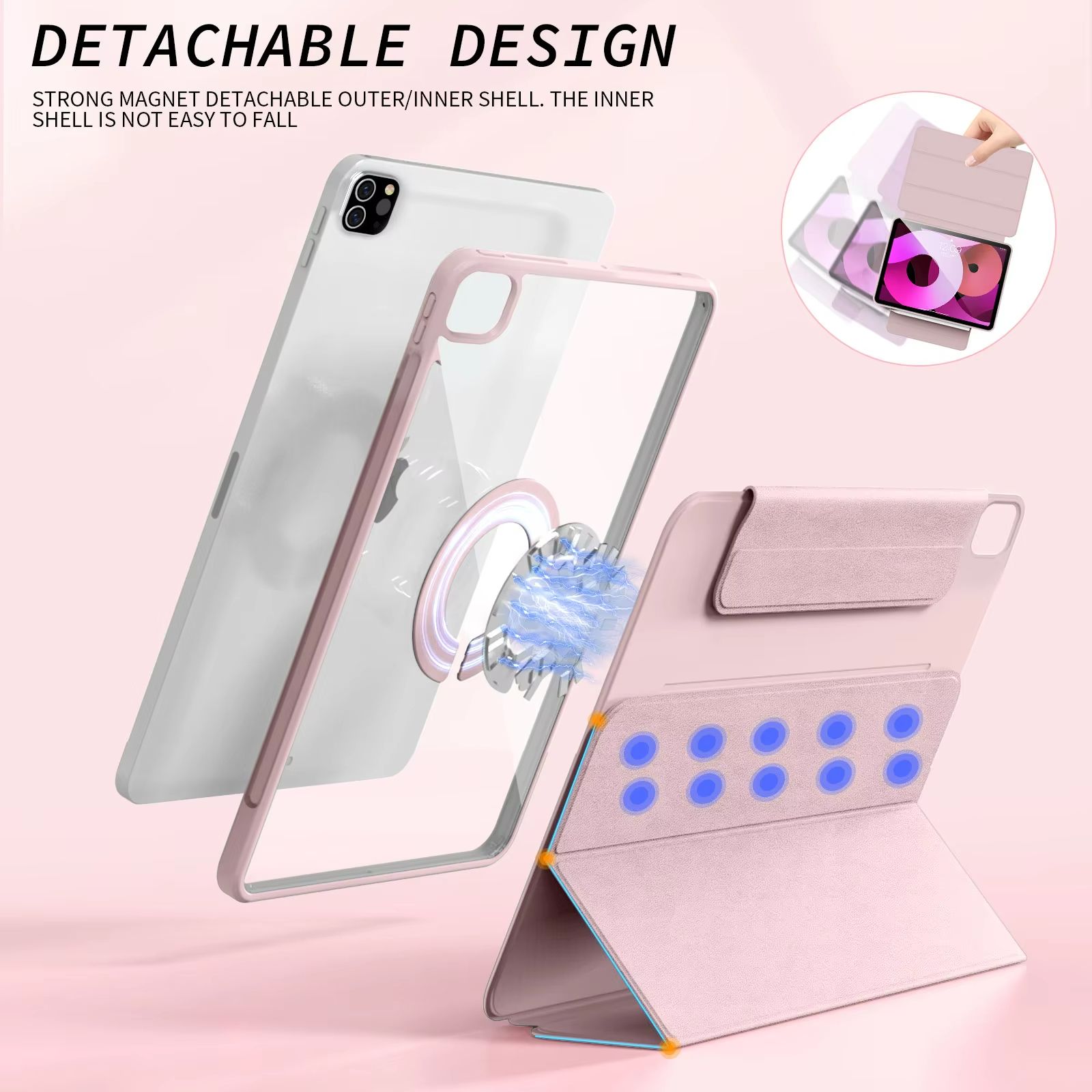 ZOYU Magnetic iPad Case – 360° Rotating Detachable Back Cover for iPad Pro, Air & Mini