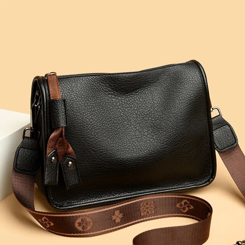 Women Genuine Leather Tote Bag Soft Cowhide Shoulder Crossbody Bag
