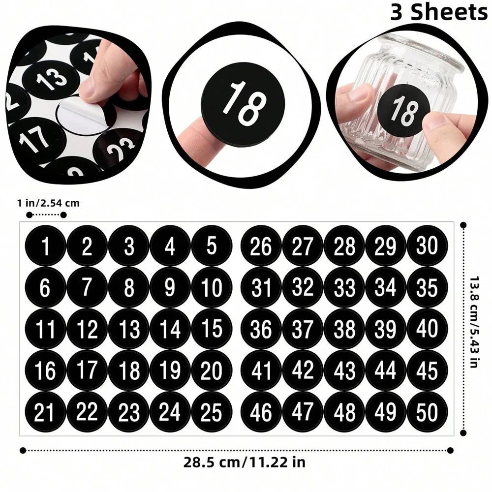 Waterproof Consecutive Number Stickers 1 to 50