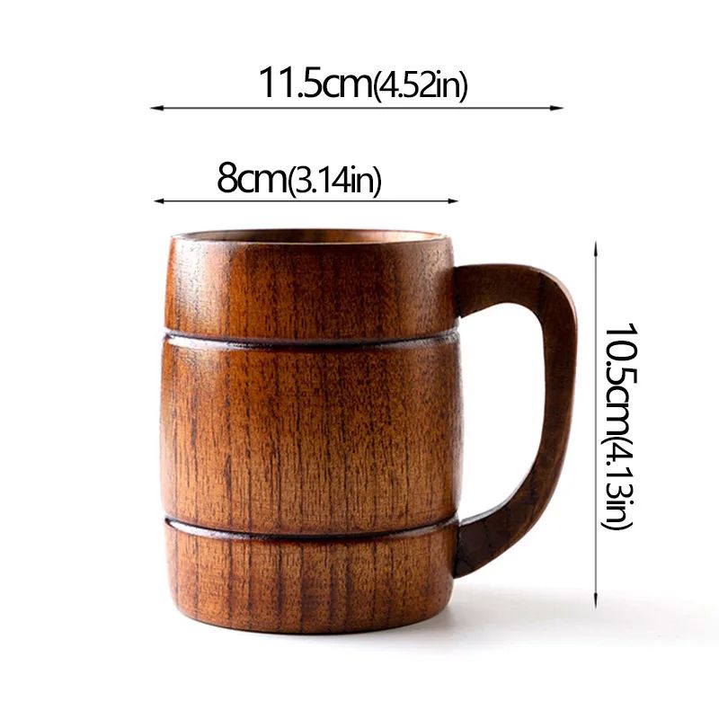 Handcrafted Jujube Wood Mug – Natural Wooden Coffee Cup with Ergonomic Handle