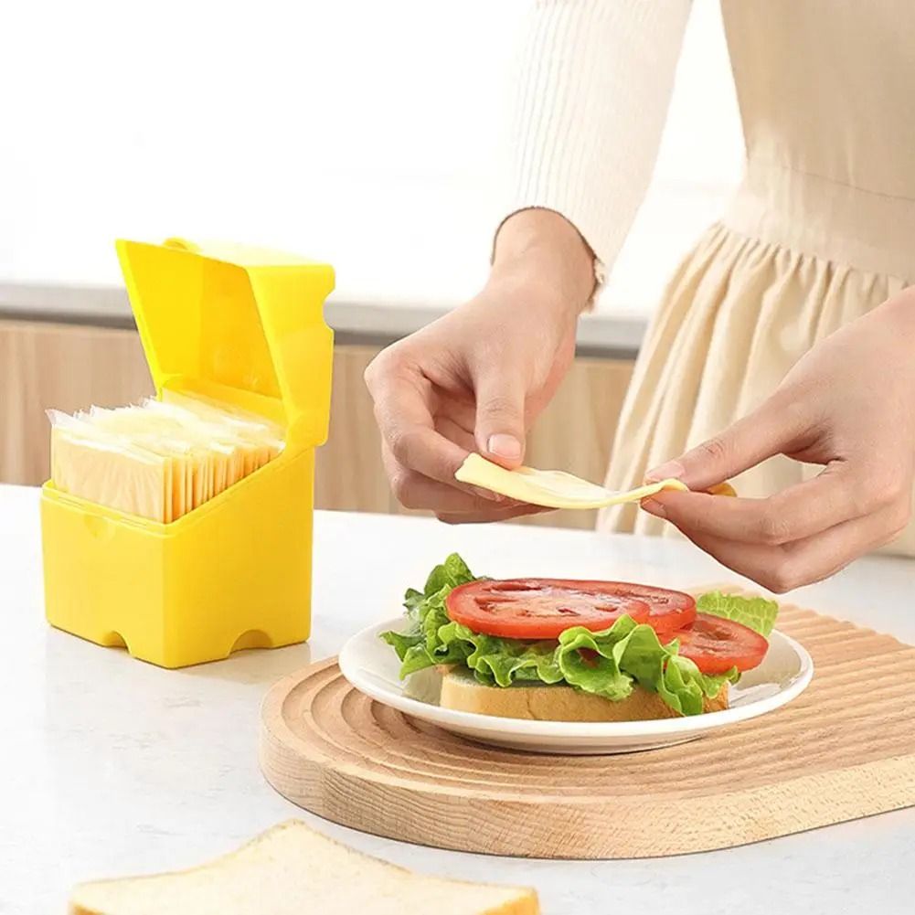 FreshLock Cheese Slice Storage Container Plastic Cheese Keeper Box with Flip Lid and Holder