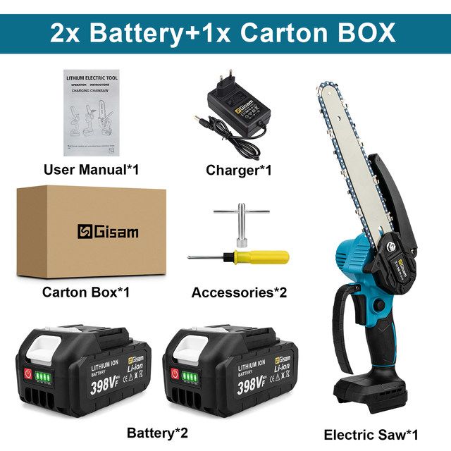 Gisam 8-Inch Brushless Cordless Chainsaw – Lightweight Handheld Electric Saw Compatible with Makita