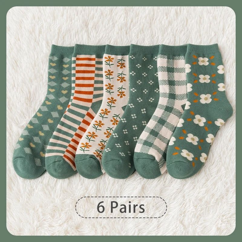 Women Autumn Winter Cartoon Pattern Thick Warm Socks 6 Pairs
