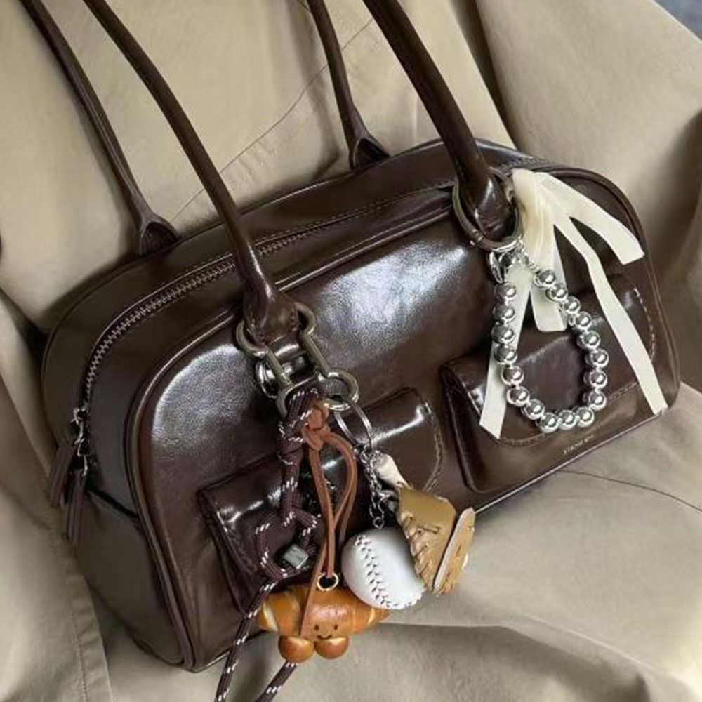 Womens Handbag Double Handle Shoulder Bag, Medium PU Leather Zipper Closure Commuter Bag