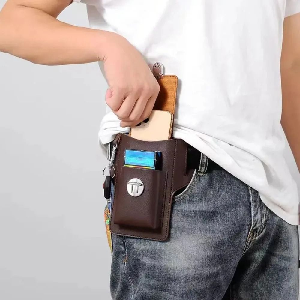 Men's Vertical PU Leather Belt Waistpack