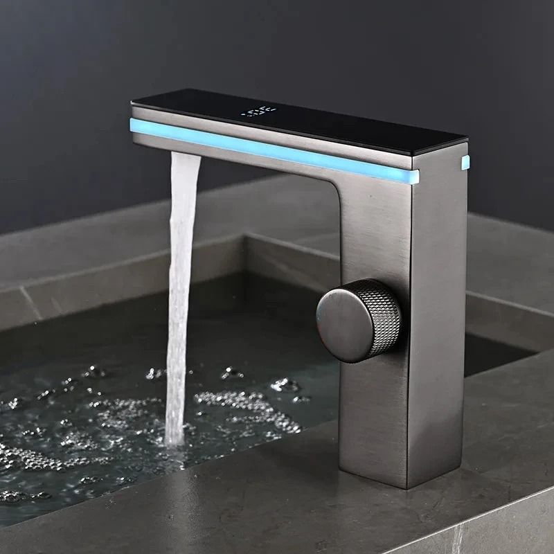 Digital Display Bathroom Basin Faucet with LED Brass Deck Mounted Hot and Cold Water Mixer