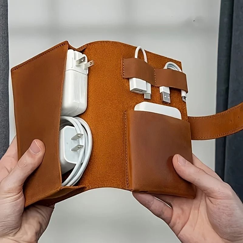 Premium PU Leather Multi-Compartment Organizer | Portable Tech & School Accessories Case