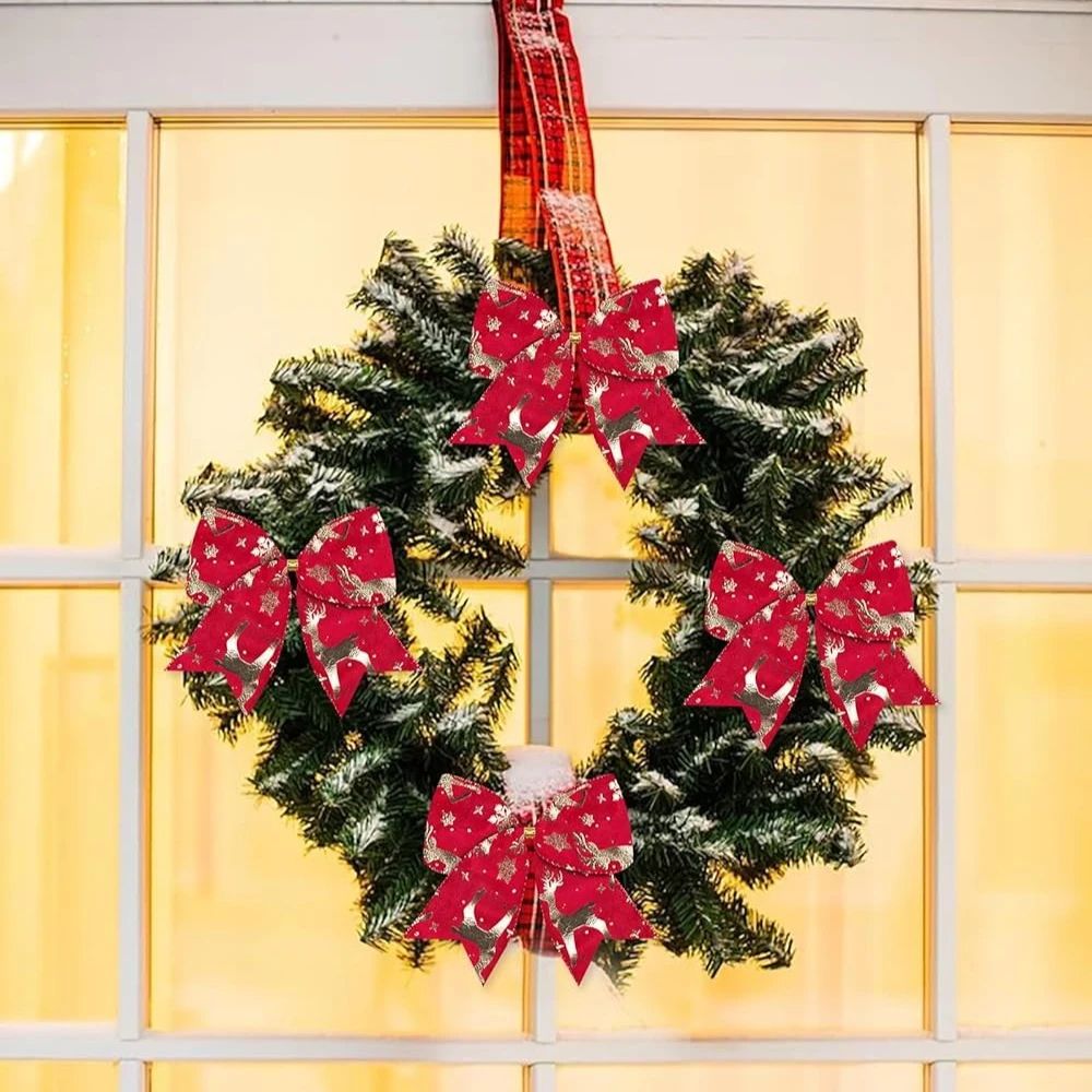 Red Velvet Christmas Wreath Bows – 10pcs Holiday Tree & Garland Decorative Bows for Festive Home Decor