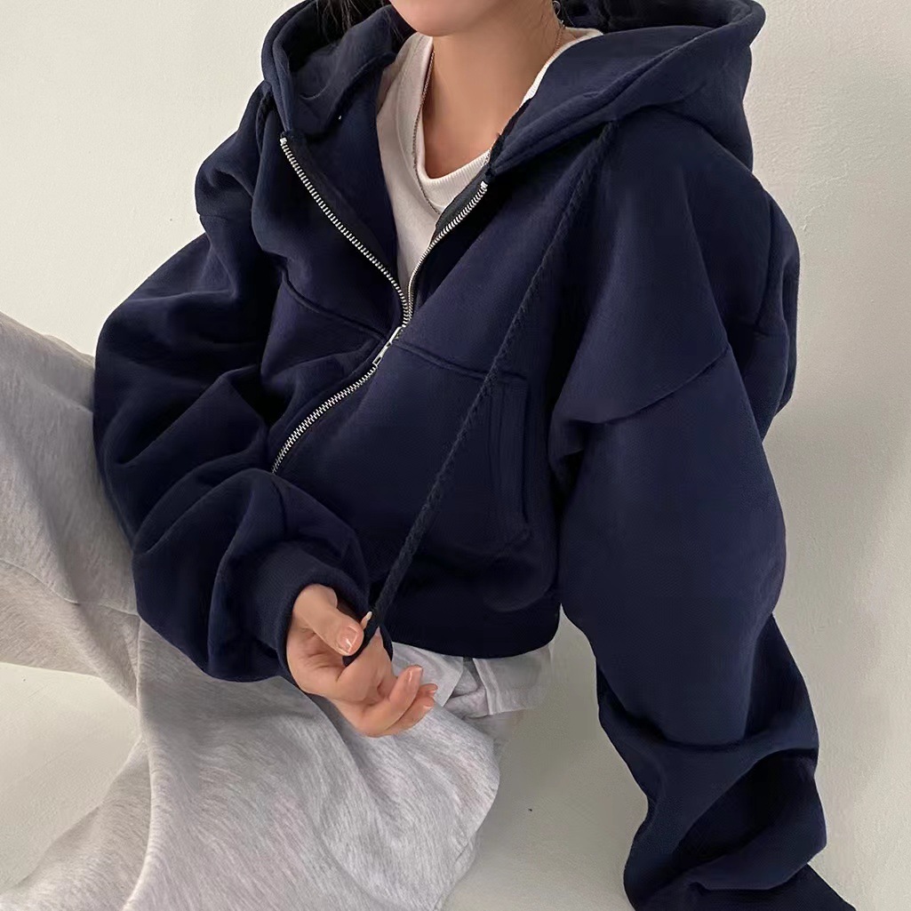 Women's Y2K Streetwear Hoodie, Autumn Winter Zip Up Crop Top, Harajuku Casual Jackets, Long Sleeve Hooded Sweatshirt