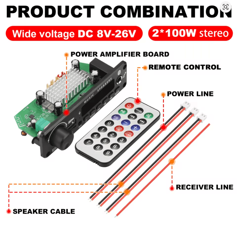 200W Bluetooth Amplifier Board with MP3 WAV Decoder and Mic