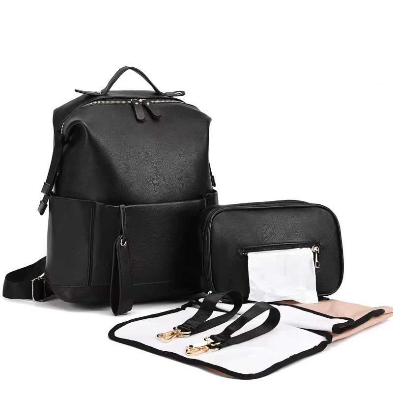 MamaPro Multifunction Leather Diaper Backpack for Moms and Dads