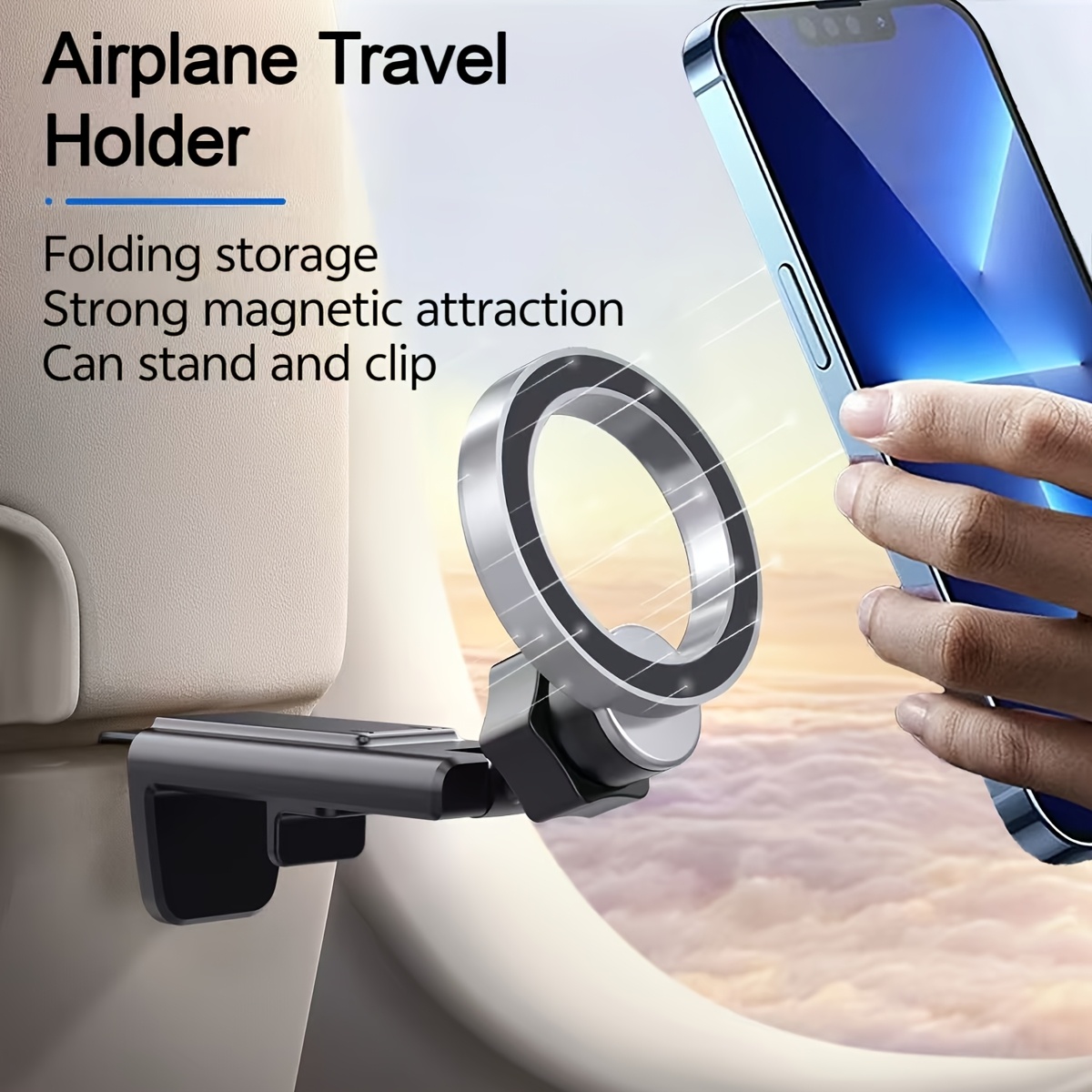 Universal Magnetic Cell Phone Holder for Airplane Travel, Desktop Use, Essential Tray Table Companion