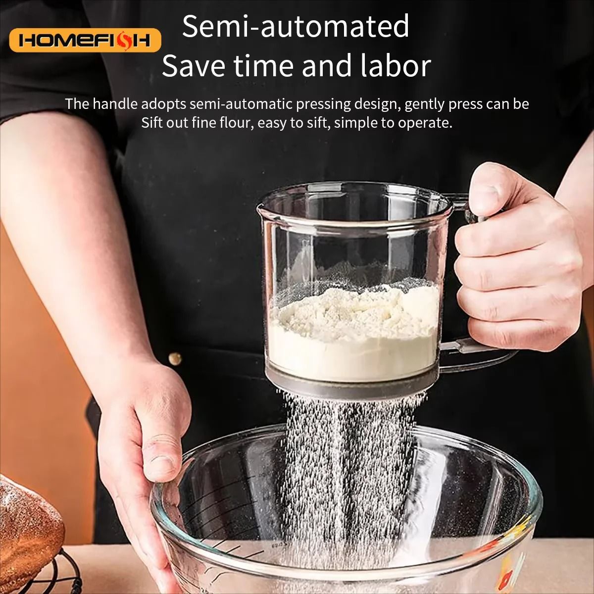 Semi-Automatic Professional Flour Sieve – 40 Mesh Precision Baking Filter