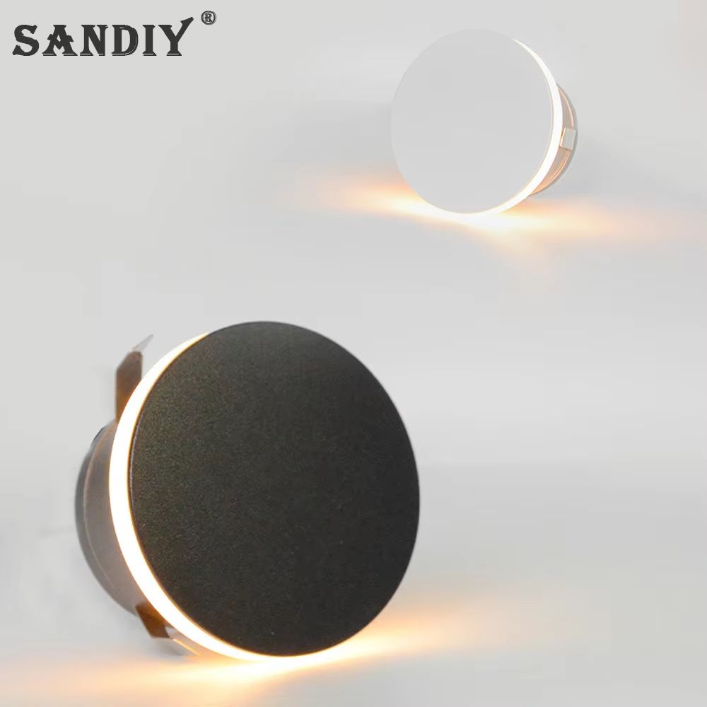 SANDIY LED Step Light Recessed Wall Lamp – Round Stair Lighting Waterproof Indoor and Outdoor Luminaire for Bathroom, Ya