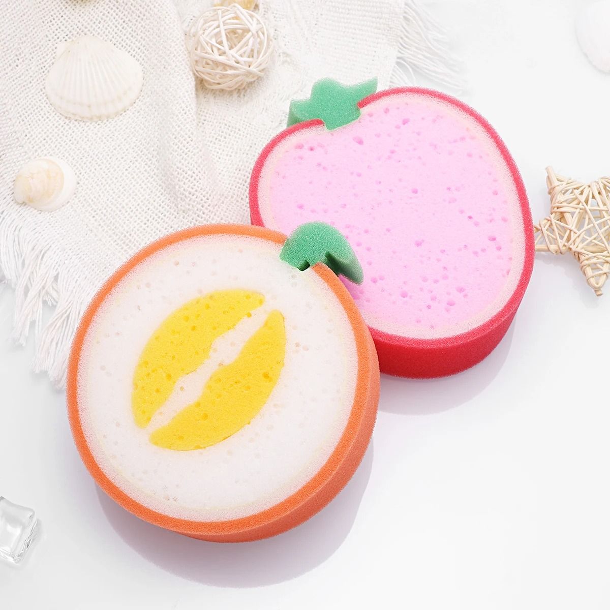 Fruit Shaped Bath Sponge Set 4 Pieces Kids Body Cleaning Shower Sponges