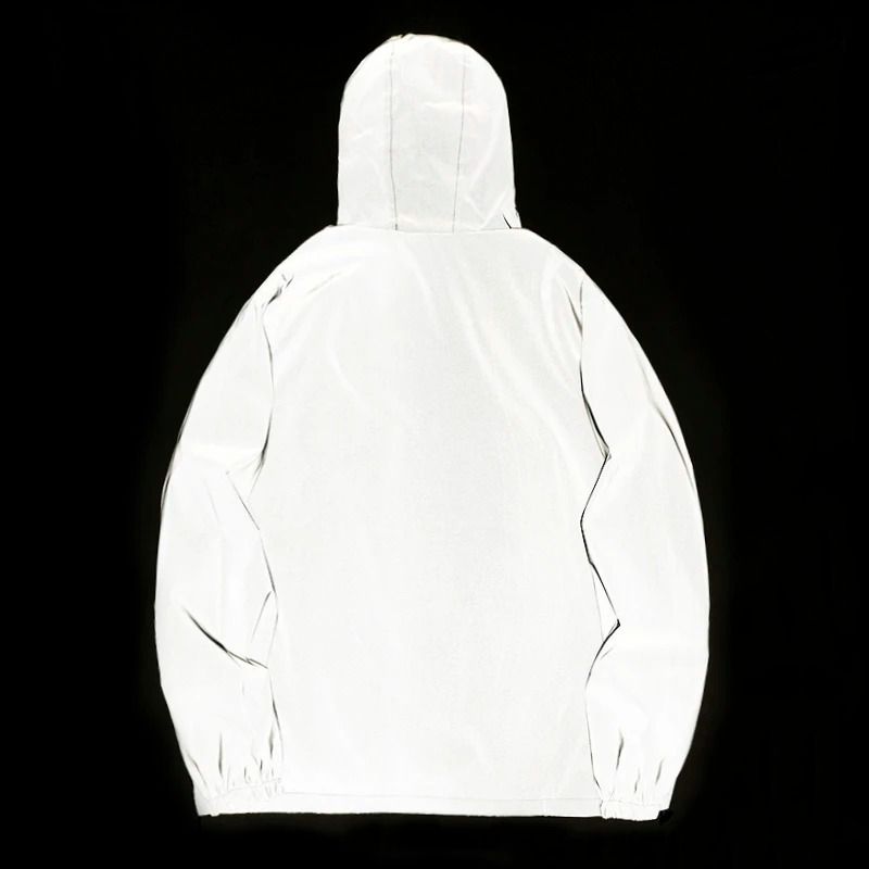 Night Reflective Jackets Double Fabric Windbreaker Hooded Jacket Men Hip Hop Dancer Waterproof Zipper Coats Outwear