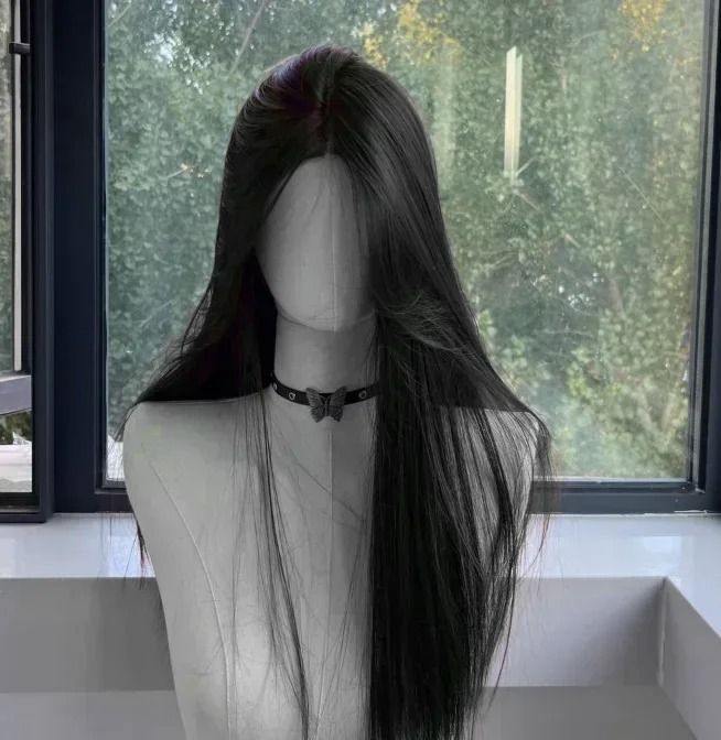 Black Synthetic Long Straight Wig Middle Part Natural Full Head Cover
