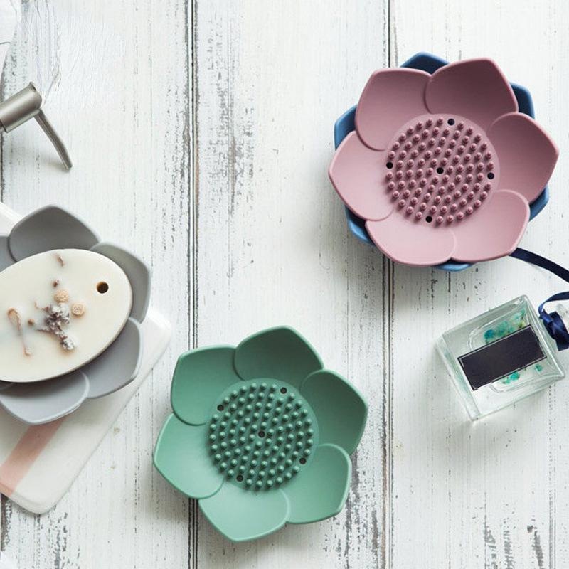 Silicone Lotus Soap Dish – Creative, Non-Perforated Soap Storage Box for Bathroom and Home Use