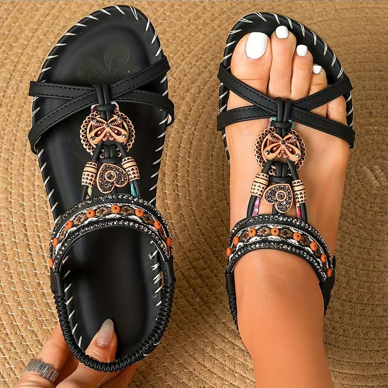 Bohemian Style Summer Sandals for Women Soft Bottom Low Heel Non-Slip Comfortable Shoes