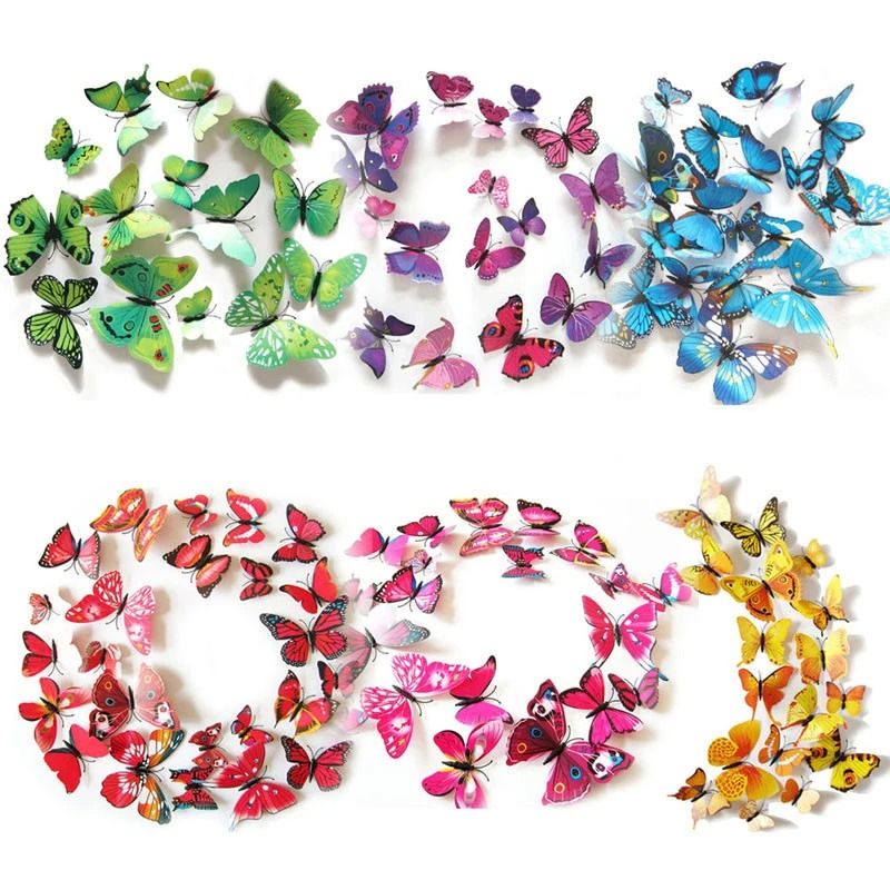 12Pcs 3D Butterfly Wall Decals | Magnetic PVC Simulated Butterflies | Creative DIY Home & Refrigerator Decor