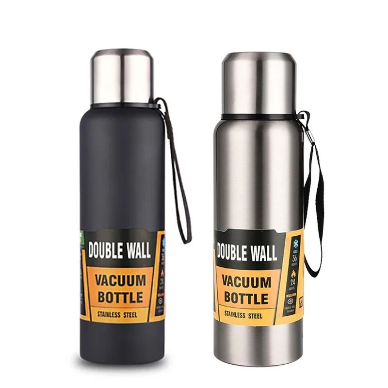 Stainless Steel Vacuum Thermos Bottle with Strainer – Large Capacity Insulated Tumbler with Carry Rope