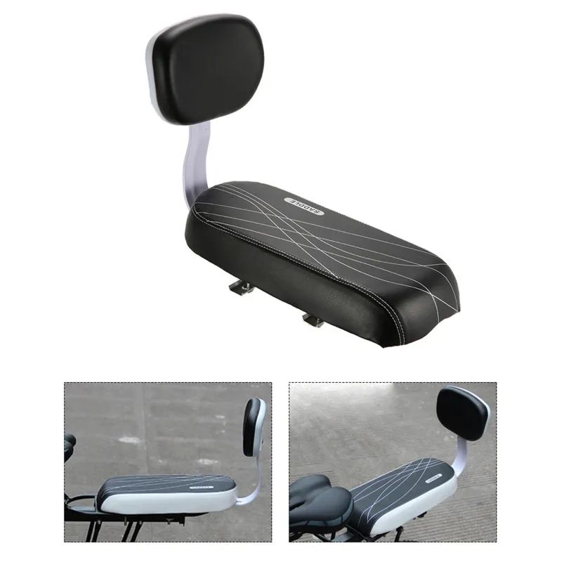 Bicycle Rear Seat Cushion – PU Leather, Water-Resistant, Soft Padding with Backrest for Children – Fits Most Rear Racks