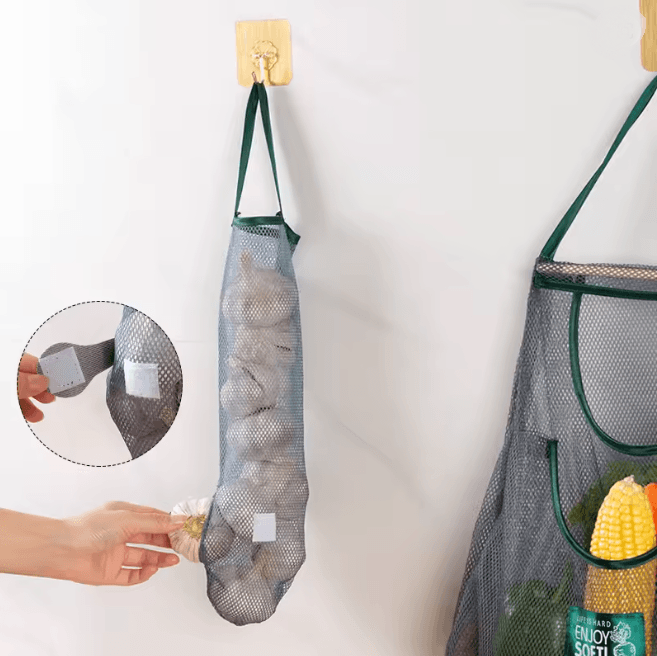 Reusable Hanging Mesh Storage Bags for Kitchen Fruit and Vegetables
