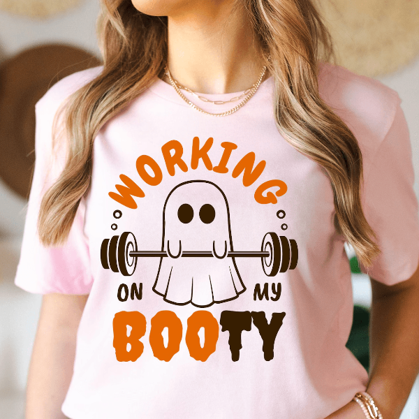 Working On My Booty Ghost Gym Shirt – Funny Halloween Workout Tee Cute Fitness Graphic Shirt