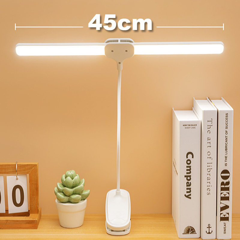 USB Rechargeable LED Desk Lamp with Dual Heads Touch Control, Eye Protection, Brightness Modes