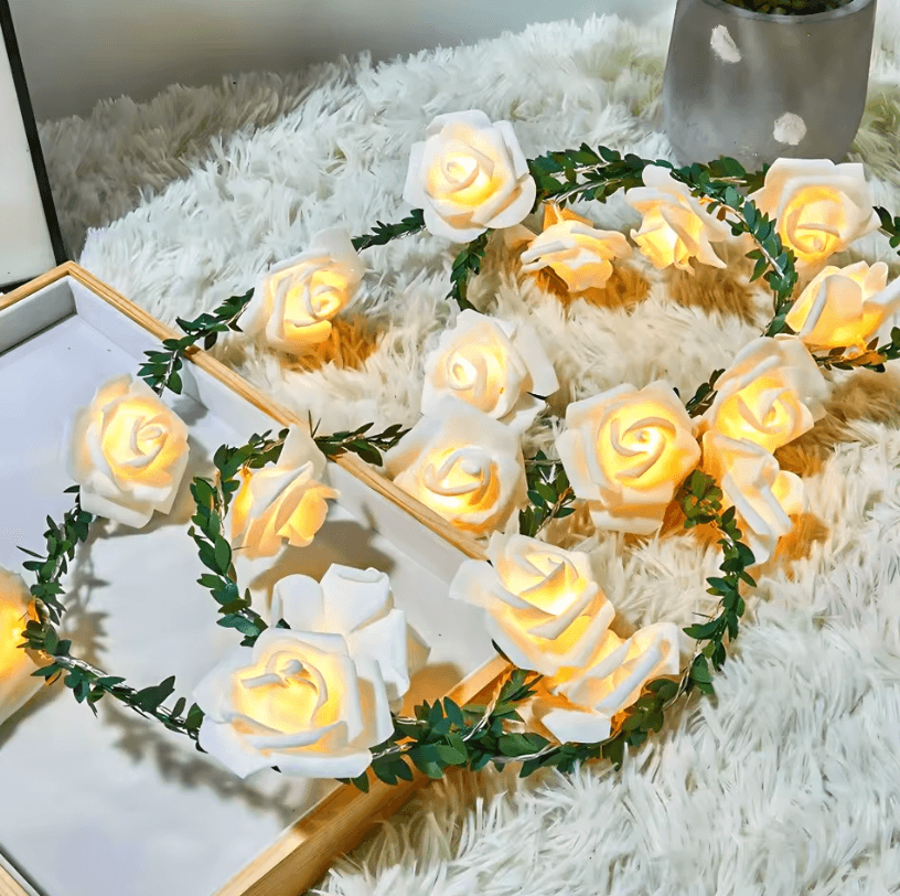 EverBloom 10/20 LED Rose String Lights – Battery Operated Artificial Ivy Garland for Party & Home Decor