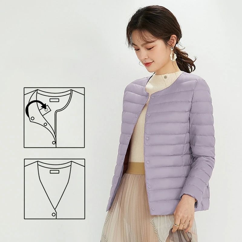 Womens Convertible Neckline Ultralight Down Jacket