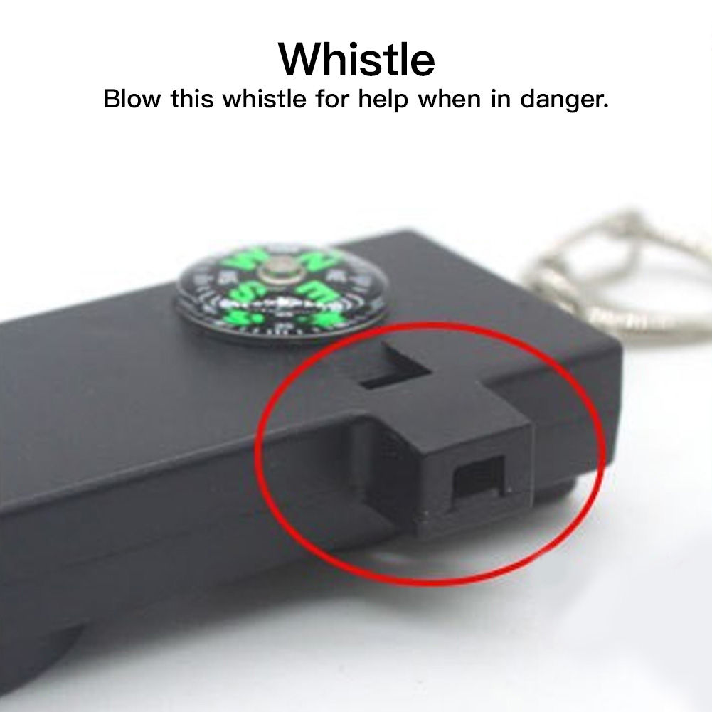 All in One Outdoor Survival Tool Mini Kit with Compass, LED Light, Whistle & Magnifier