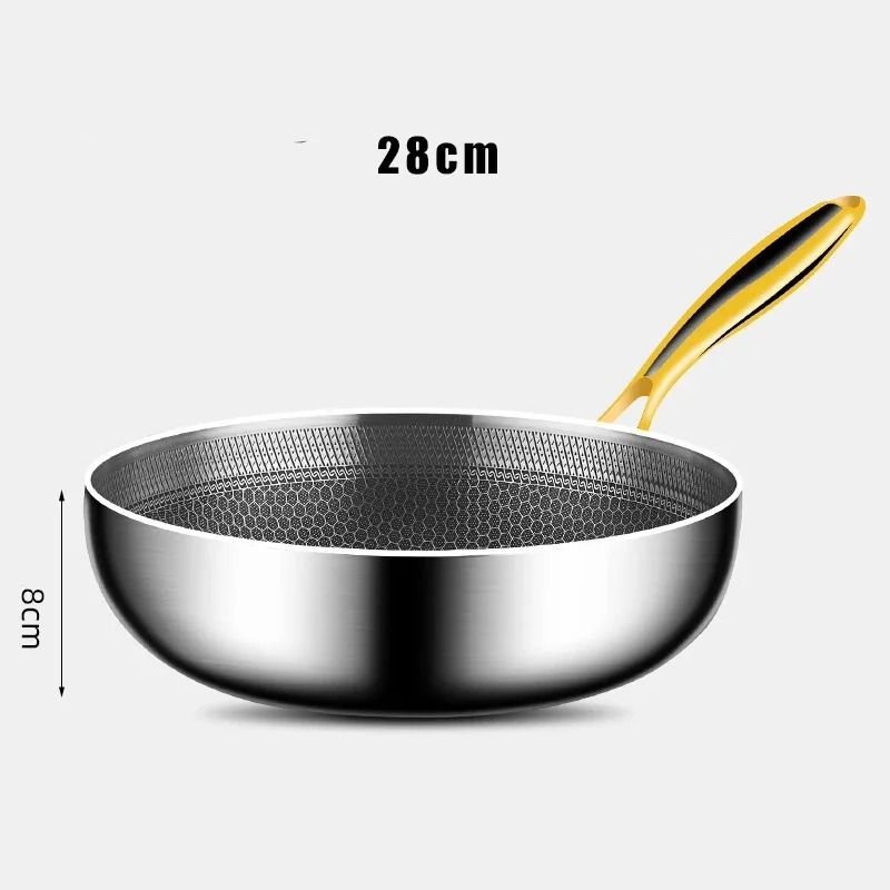 316 Stainless Steel Non Stick Frying Pan Wok with Honeycomb Surface