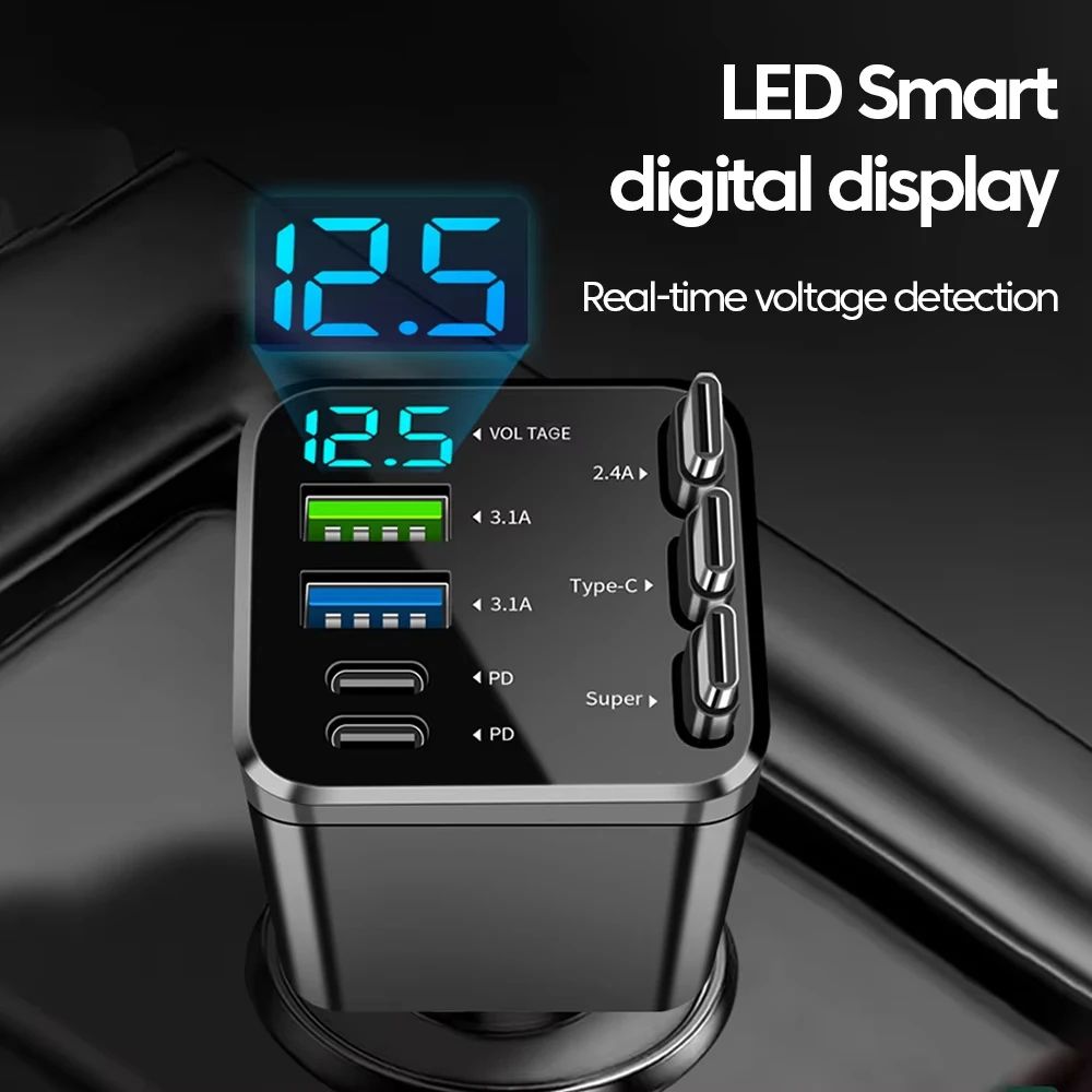 7 in 1 Retractable Car Charger 120W Fast Charging