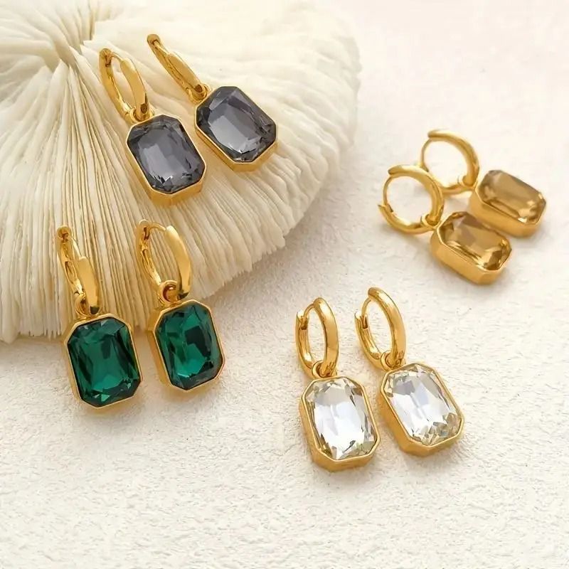 Elegant Square Crystal Stainless Steel Earrings