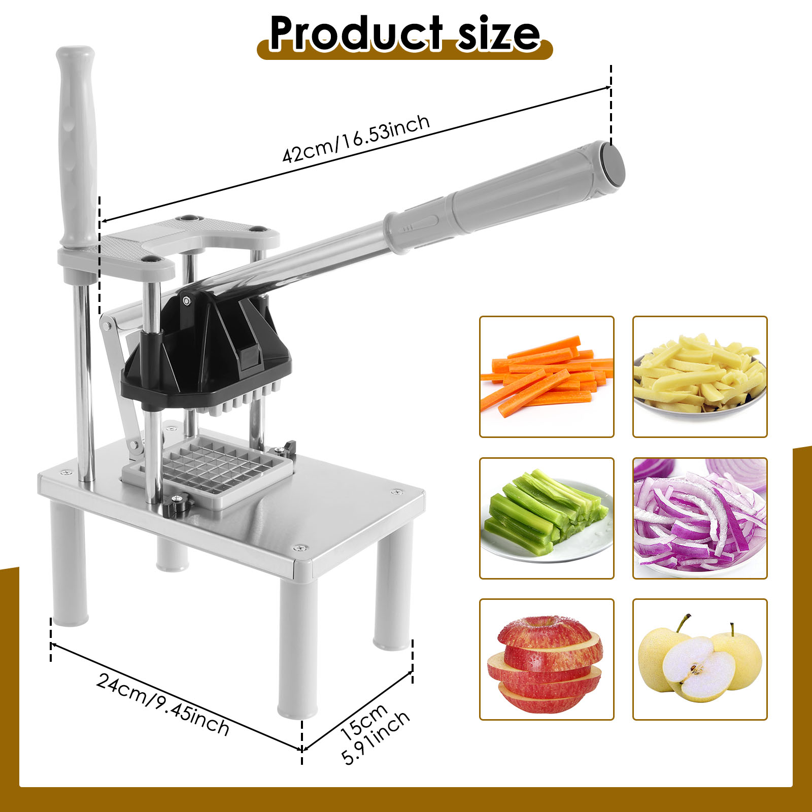 Stainless Steel French Fry Cutter & Vegetable Chopper with Replacement Blades