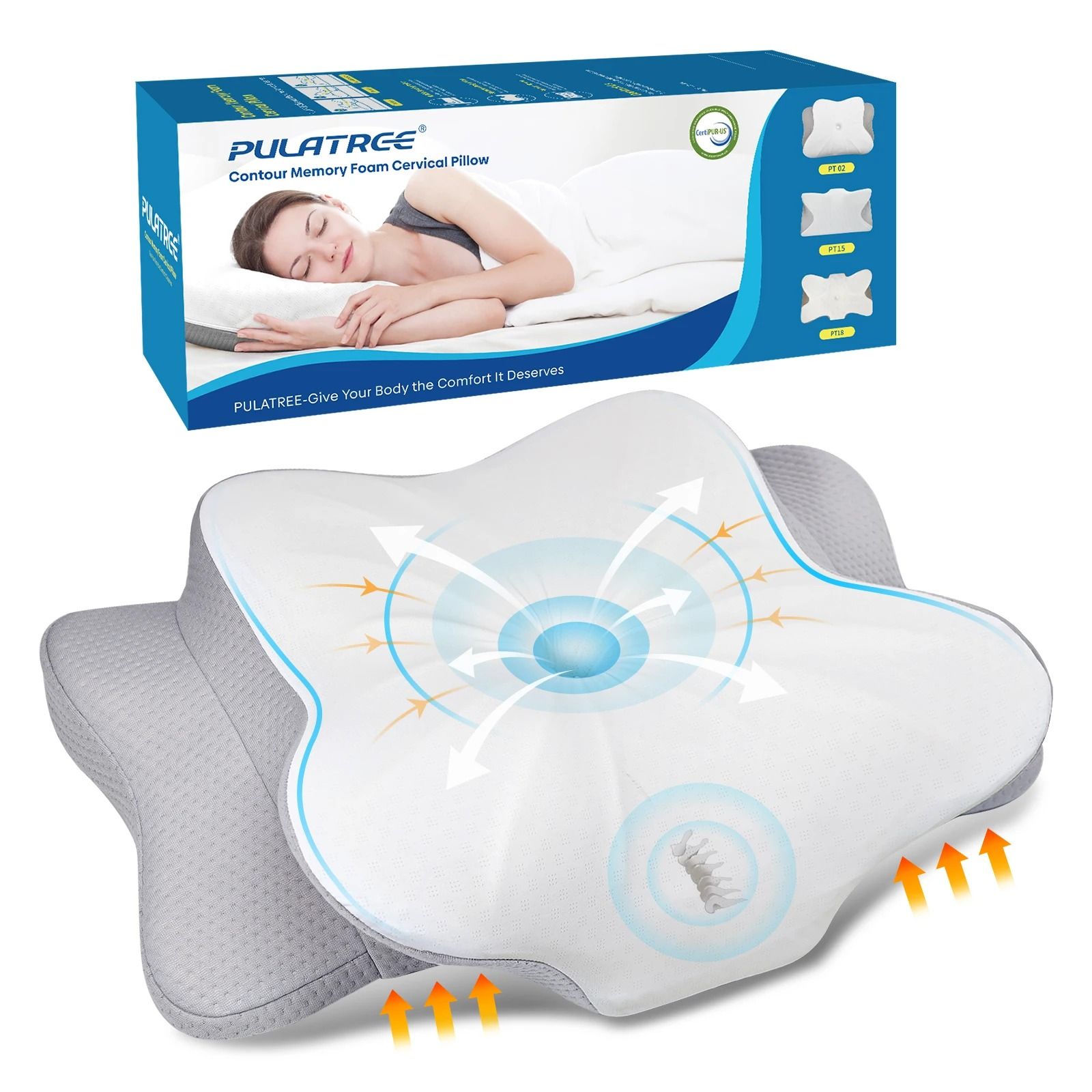Orthopedic Ergonomic Memory Foam Pillow with Breathable Inner Cover for Cervical Support and Relaxation