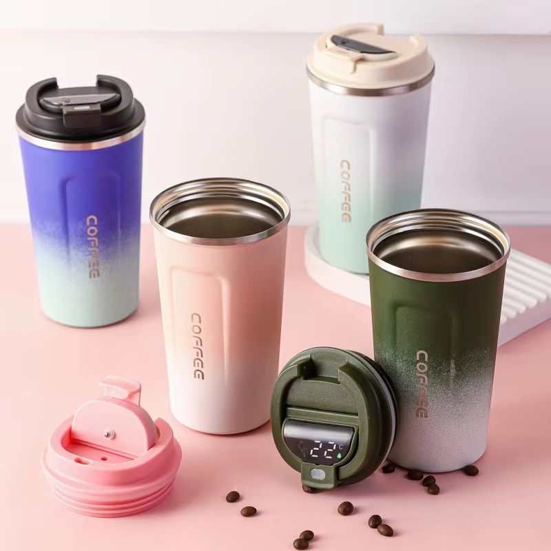 New Intelligent Temperature Measurement Stainless Steel Coffee Cup – Solid Color Gradual Change Thermos, Portable