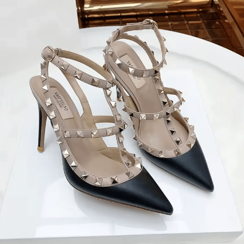 2025 Luxury Punk Rivet Pointed Toe Stiletto Gladiator Sandals