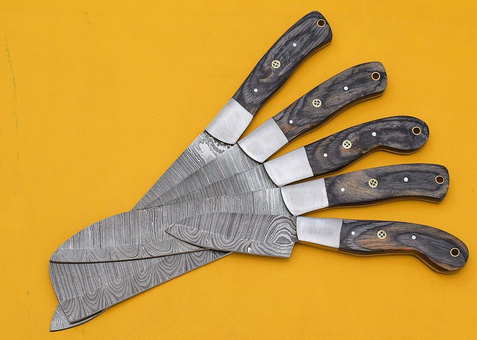 Handmade Damascus Kitchen 5 Chef Knives Set with Pakka Wood Handle