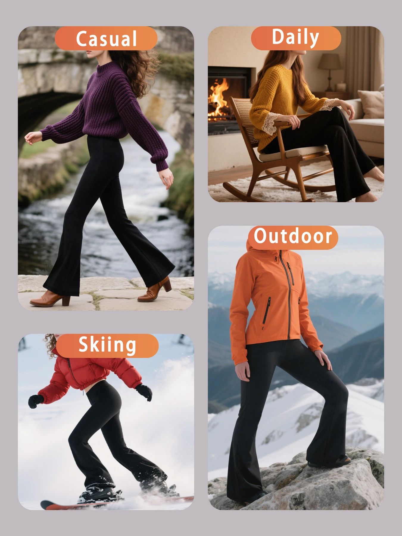 2 Pack Women's Fleece Lined Flare Leggings – High Waisted Tummy Control Bootcut Yoga & Winter Casual Pants