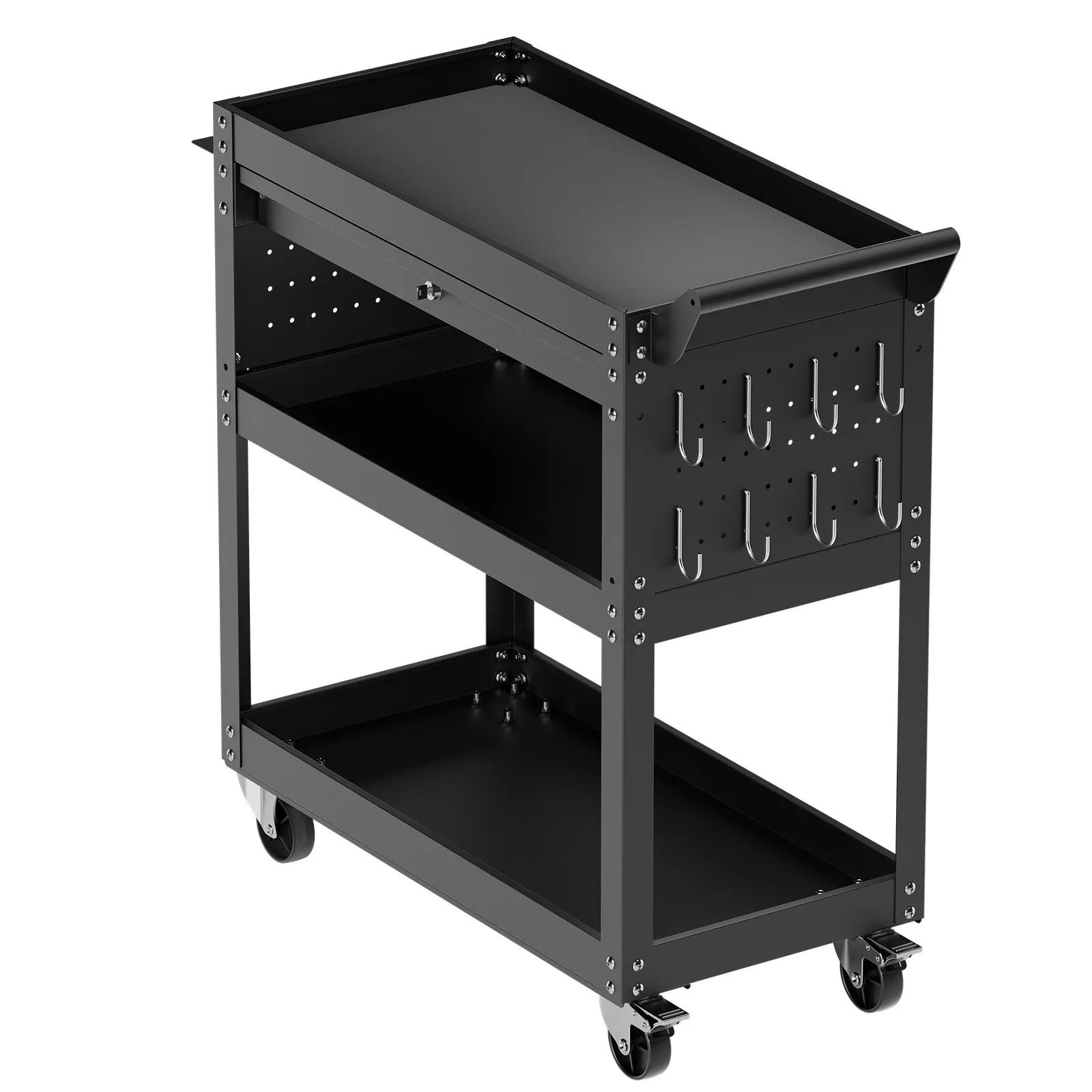 Heavy Duty Rolling Tool Cart with Drawer & Pegboard Tool Cart with Wheels 350 lbs Capacity